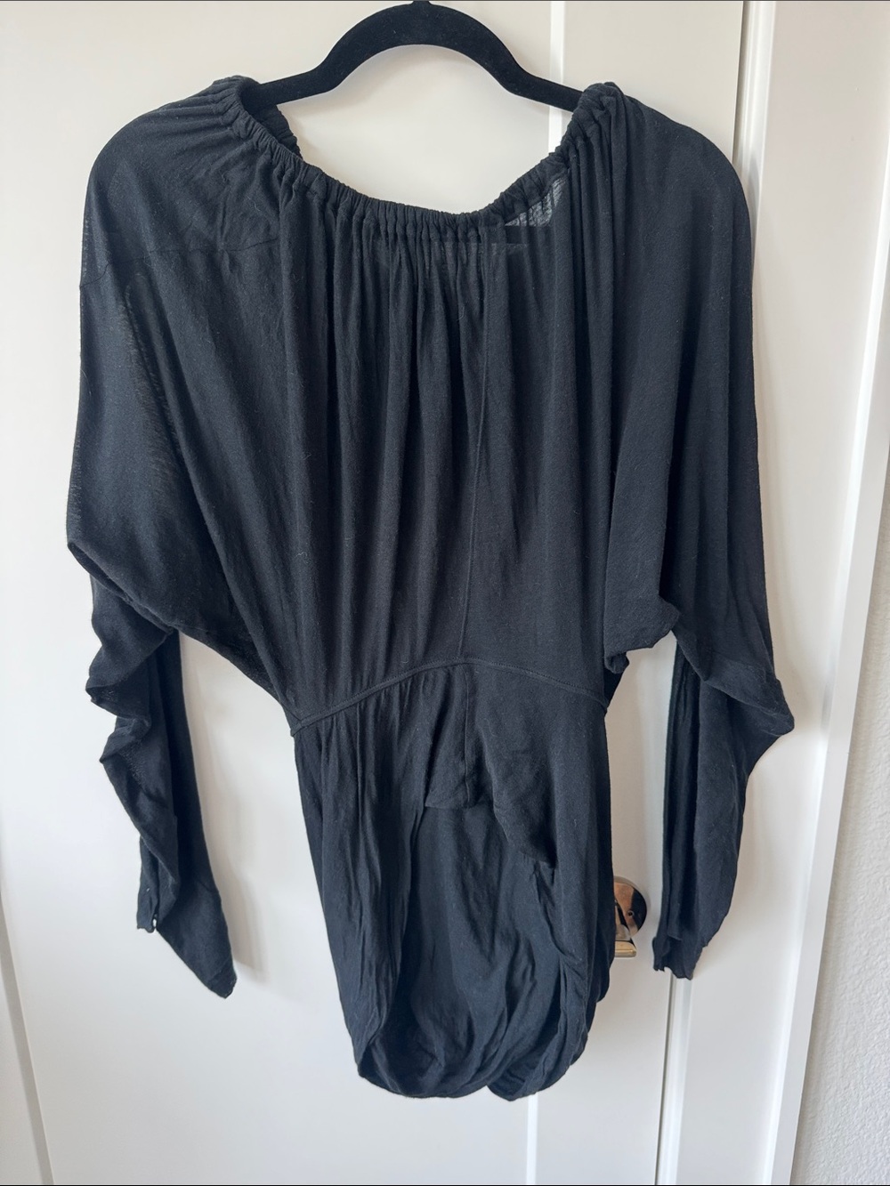 Rick Owens Black Gathered-Waist Long Sleeve Blouse